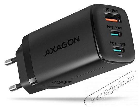 Axagon ACU-DPQ65 GaN USB-A + 2xUSB-C PD3.0/QC4+/PPS/Apple 65W hálózati töltő Mobil / Kommunikáció / Smart - Mobiltelefon kiegészítő / tok - Hálózati-, autós töltő - 391114