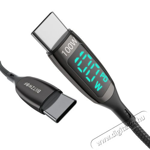 Blitzwolf BW-TC23 Type-C-USB-C kábel extra erős bevonattal led kijelző, 1.8m, 100W/5A Tv kiegészítők - Kábel / csatlakozó - USB kábel - 408812
