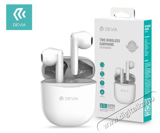 Devia ST351075 Bluetooth v5.0 Joy A10 Series TWS with Charging Case - fehér sztereó headset Audio-Video / Hifi / Multimédia - Fül és Fejhallgatók - Fülhallgató mikrofonnal / headset - 395002