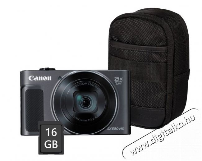 CANON PowerShot SX620 HS fényképezőgép, fekete + tok + 16GB SD kártya Fényképezőgép / kamera - Ultrazoom fényképezőgép - Kompakt méretű - 353481