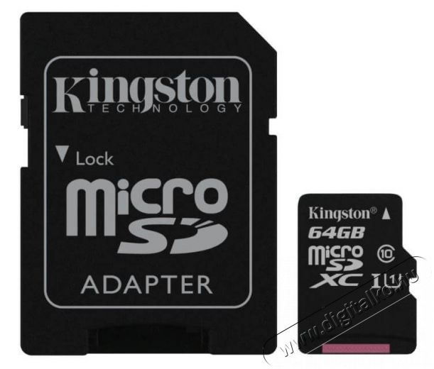 Kingston 64GB SD micro Canvas Select 80R (SDXC Class 10 UHS-I) (SDCS/64GB) memória kártya adapterrel Memória kártya / Pendrive - MicroSD / MicroSDHC kártya - 334413