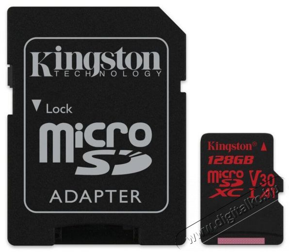 Kingston 128GB SD micro Canvas React (SDXC Class 10 UHS-I U3) (SDCR/128GB) memória kártya adapterrel Memória kártya / Pendrive - MicroSD / MicroSDHC kártya - 337381