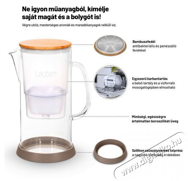 Lauben Glass Water Filter Jug 32GW Konyhai termékek - Vízszűrő - Vízszűrő - 504516