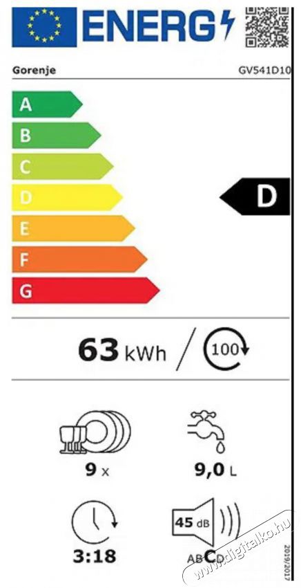 Gorenje GV541D10 Konyhai term&eacute;kek - Mosogat&oacute;g&eacute;p - Keskeny (45cm-ig) szabadon&aacute;ll&oacute; mosogat&oacute;g&eacute;p - 515459