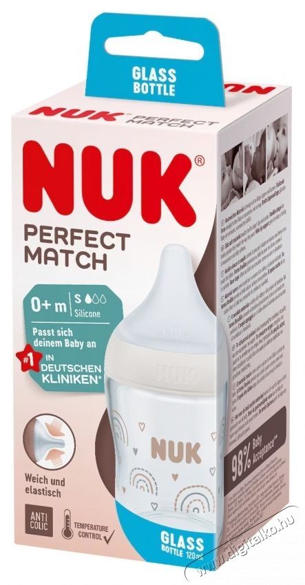 Nuk Perfect Match cumis&uuml;veg, &uuml;veg, puha szilikon S cumival, 120 ml, 0 h&oacute;napos kort&oacute;l, BPA-mentes, Anti-Colic, hőm&eacute;rs&eacute;klet-szab&aacute;lyoz&oacute;val, Rainbow modell Sz&eacute;ps&eacute;g&aacute;pol&aacute;s / Eg&eacute;szs&eacute;g - Baba mama term&eacute;k - Cumis&uuml;veg / cumi / etet&eacute;s kieg&eacute;sz&iacute;tő - 534586