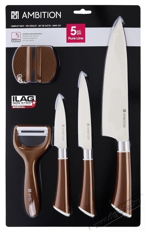 Ambition Pure Line k&eacute;sk&eacute;szlet, 5 db, H&aacute;moz&oacute;val, &Eacute;lezővel Konyhai term&eacute;kek - Konyhai eszk&ouml;z - K&eacute;s / oll&oacute; - 534148