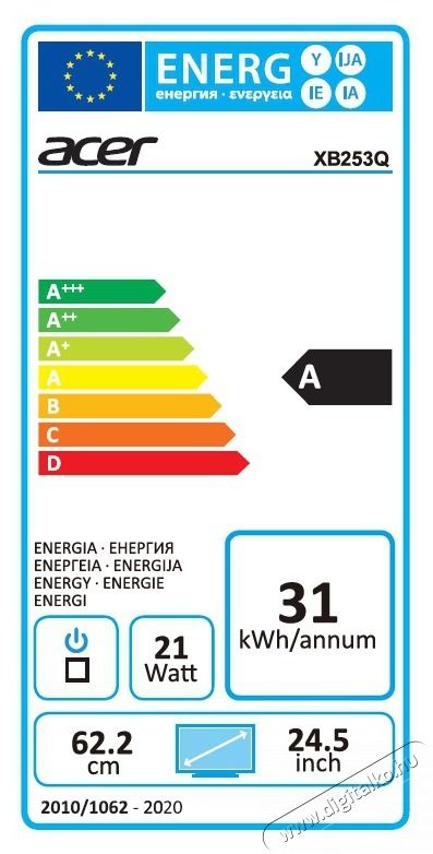 Acer LED Monitor Predator XB253QGXbmiiprzx 24,5, 2ms, 400nits, 240Hz, G-Sync, 2xHDMI, DP, MM, Pivot, fekete Iroda &eacute;s sz&aacute;m&iacute;t&aacute;stechnika - Monitor - Monitor - 490650