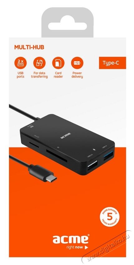 Acme HB550 Type-C 4 portos USB 3.0 hub + SD olvasó Iroda és számítástechnika - Notebook kiegészítő - USB hub / elosztó - 323847