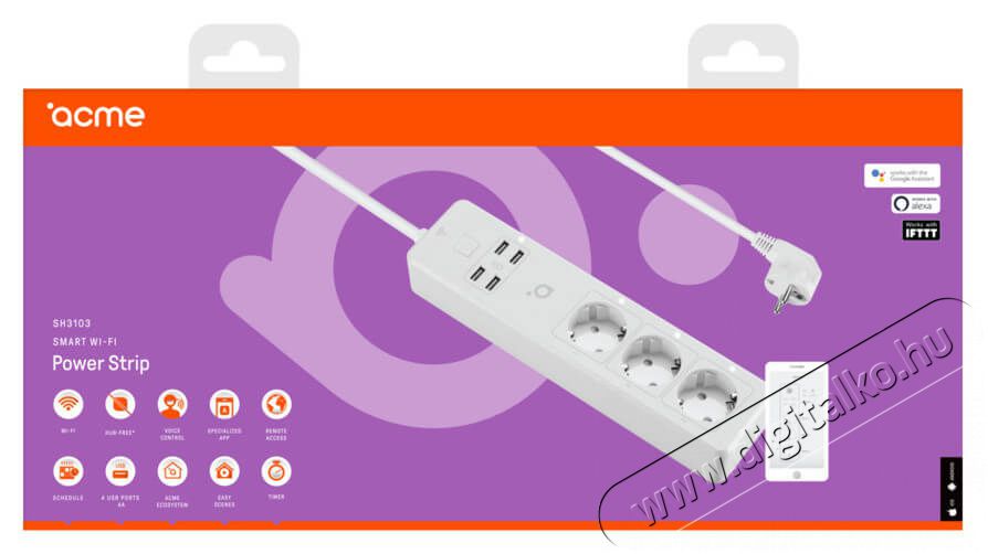 Acme SH3103 Smart Wifi 3m 4db USB 3-as elosztó Háztartás / Otthon / Kültér - Világítás / elektromosság - Hálózati elosztó / hosszabbító / adapter - 367348