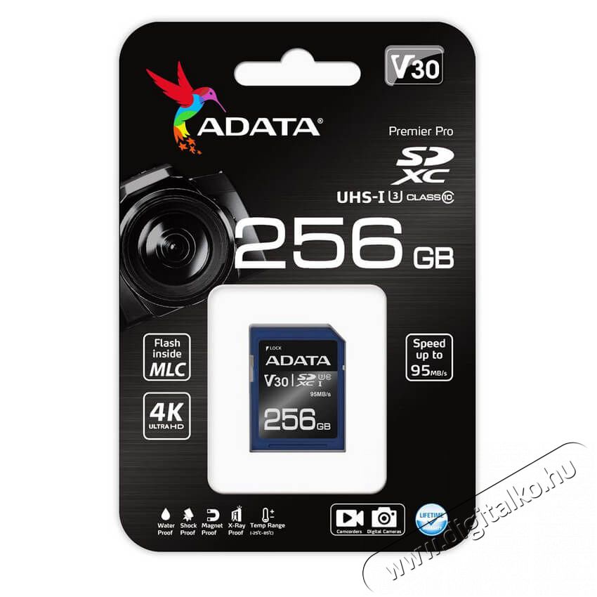 Adata 256GB Premier Pro Class 10 UHS-I U3 SD (ASDX256GUI3V30S-R) memória kártya Memória kártya / Pendrive - SD / SDHC / SDXC kártya - 342187