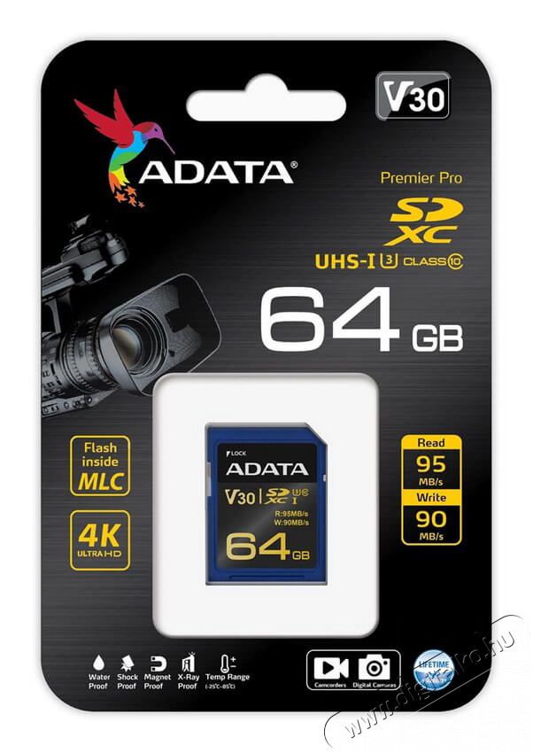 Adata 64GB Premier Pro Class 10 UHS-I U3 SD (ASDX64GUI3V30G-R) memória kártya Memória kártya / Pendrive - SD / SDHC / SDXC kártya - 342203