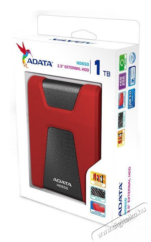 Adata AHD650 2,5" 1TB USB3.0  (AHD650-1TU3-CRD) ütésálló külső merevlemez - piros Iroda és számítástechnika - Adattároló / merevlemez - Külső HDD - 323602