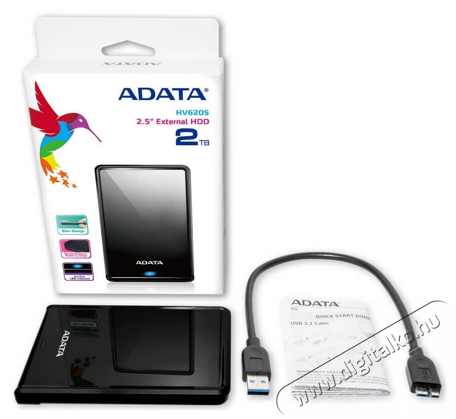Adata HV620S 2,5" 2TB USB3.1 külső merevlemez - fekete Iroda és számítástechnika - Adattároló / merevlemez - Külső HDD - 332420