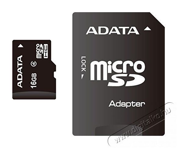 Adata 16GB SD micro (SDHC Class 4) (AUSDH16GCL4-RA1) memória kártya adapterrel Memória kártya / Pendrive - MicroSD / MicroSDHC kártya - 323698
