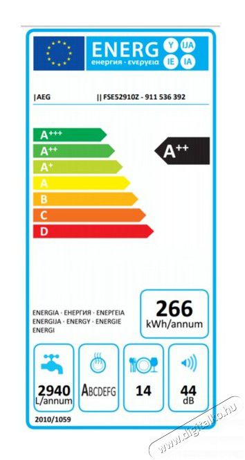 AEG FSE52910Z 14 terítékes mosogatógép Konyhai termékek - Mosogatógép - Normál (60cm) beépíthető mosogatógép - 353709