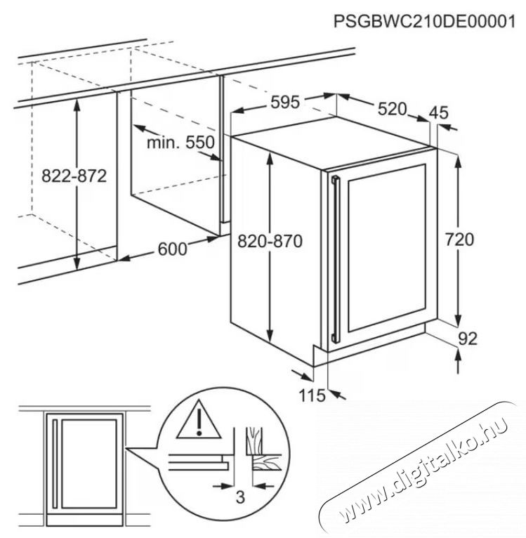 AEG AWUS052B5B Be&eacute;p&iacute;thető borhűtő, 145L, 52 palack, Elektronikus ir&aacute;ny&iacute;t&aacute;s, Fa polcok, Megford&iacute;that&oacute; ajt&oacute;, G energiaoszt&aacute;ly, 82 cm, Fekete Konyhai term&eacute;kek - Hűtő, fagyaszt&oacute; (be&eacute;p&iacute;thető) - Borhűtő - 534073