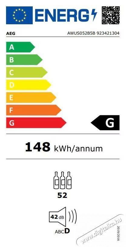 AEG AWUS052B5B Be&eacute;p&iacute;thető borhűtő, 145L, 52 palack, Elektronikus ir&aacute;ny&iacute;t&aacute;s, Fa polcok, Megford&iacute;that&oacute; ajt&oacute;, G energiaoszt&aacute;ly, 82 cm, Fekete Konyhai term&eacute;kek - Hűtő, fagyaszt&oacute; (be&eacute;p&iacute;thető) - Borhűtő - 534073