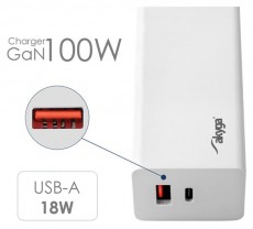 Akyga CHG AK-CH-20 USB-A + USB-C PD 5-20V / max. 5A 100W Quick Charge 3.0 GaN gyorst&ouml;ltő Akkuk &eacute;s t&ouml;ltők - Li-ion akkumul&aacute;tor &eacute;s t&ouml;ltő (gy&aacute;ri) - T&ouml;ltő / h&aacute;l&oacute;zati adapter - 500195