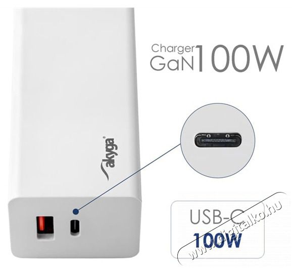 Akyga CHG AK-CH-20 USB-A + USB-C PD 5-20V / max. 5A 100W Quick Charge 3.0 GaN gyorst&ouml;ltő Akkuk &eacute;s t&ouml;ltők - Li-ion akkumul&aacute;tor &eacute;s t&ouml;ltő (gy&aacute;ri) - T&ouml;ltő / h&aacute;l&oacute;zati adapter - 500195