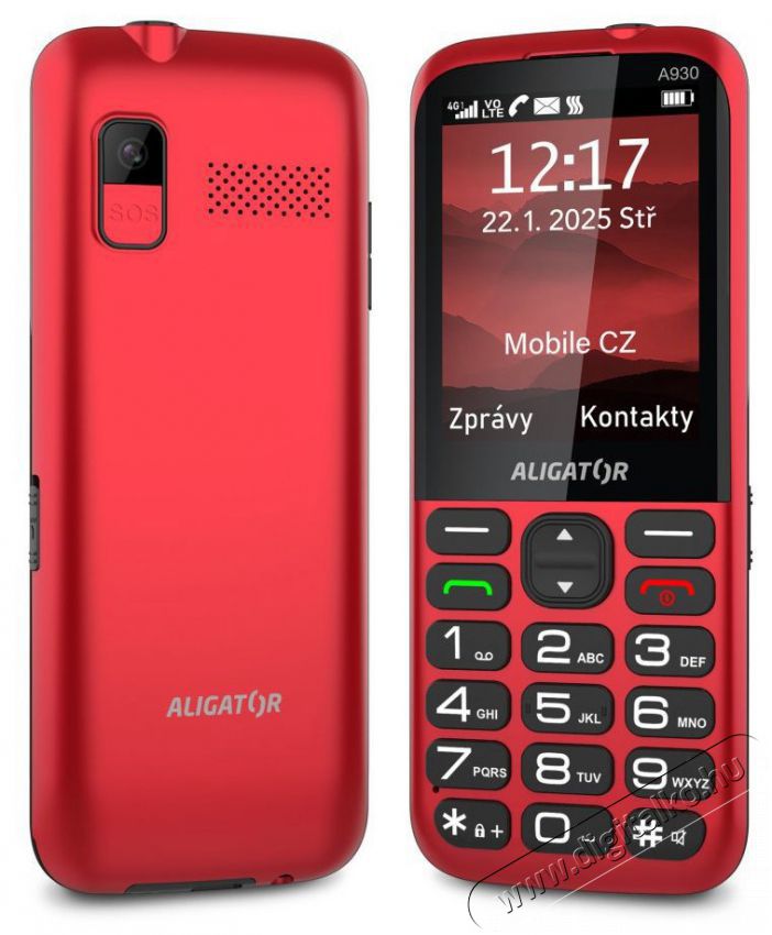 Aligator A930 GPS 4G 4G Senior, piros + t&ouml;ltő&aacute;llv&aacute;ny Mobil / Kommunik&aacute;ci&oacute; / Smart - Klasszikus / Mobiltelefon időseknek - 526797