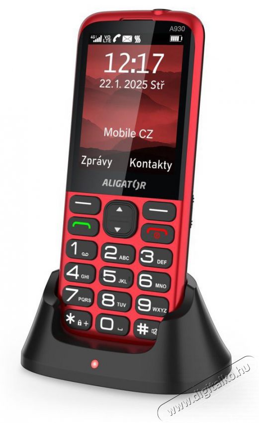 Aligator A930 GPS 4G 4G Senior, piros + t&ouml;ltő&aacute;llv&aacute;ny Mobil / Kommunik&aacute;ci&oacute; / Smart - Klasszikus / Mobiltelefon időseknek - 526797