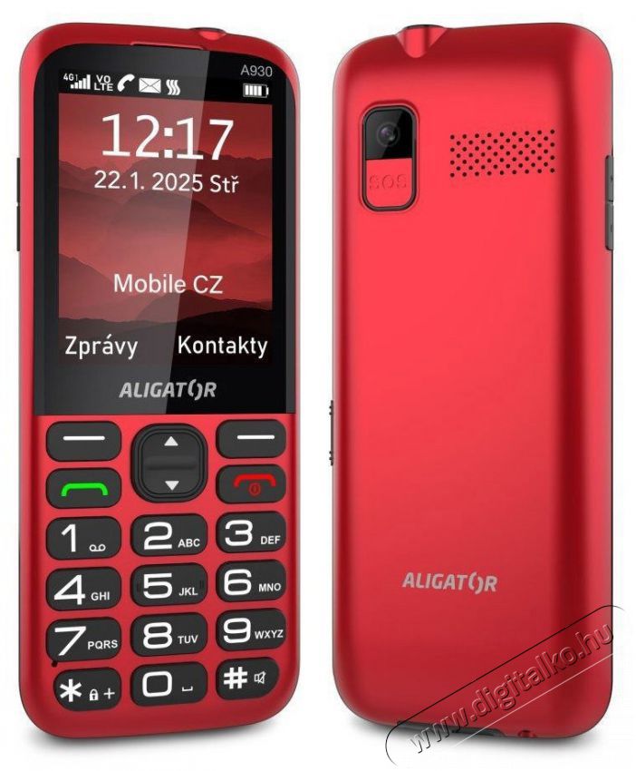 Aligator A930 GPS 4G 4G Senior, piros + t&ouml;ltő&aacute;llv&aacute;ny Mobil / Kommunik&aacute;ci&oacute; / Smart - Klasszikus / Mobiltelefon időseknek - 526797