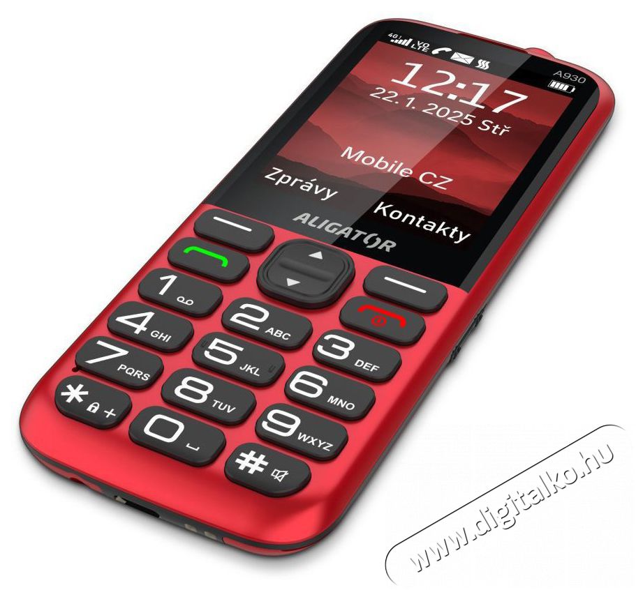 Aligator A930 GPS 4G 4G Senior, piros + t&ouml;ltő&aacute;llv&aacute;ny Mobil / Kommunik&aacute;ci&oacute; / Smart - Klasszikus / Mobiltelefon időseknek - 526797