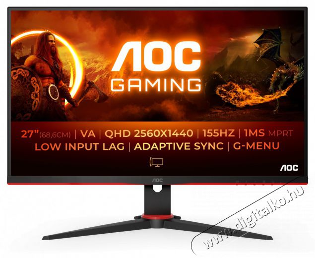 Aoc Gaming 155Hz VA monitor 27 Q27G2E/BK, 2560x1440, 16:9, 250cd/m2, 1ms, 2xHDMI/DisplayPort Iroda és számítástechnika - Monitor - Monitor - 483004