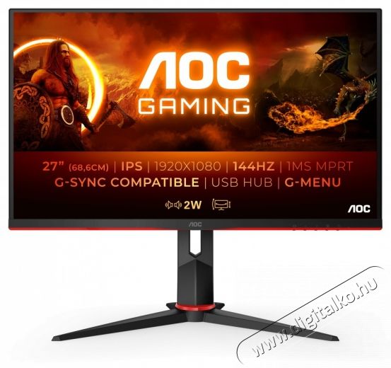 Aoc Gaming 144Hz IPS monitor 27 27G2U/BK, 1920x1080, 16:9, 250cd/m2, 1ms, 2xHDMI/DP/VGA/4xUSB, Pivot, hangsz&oacute;r&oacute; Iroda &eacute;s sz&aacute;m&iacute;t&aacute;stechnika - Monitor - Monitor - 488017