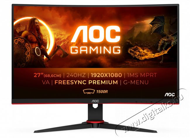 Aoc Ívelt Gaming 240Hz VA monitor 27 C27G2ZE/BK, 1920x1080, 16:9, 300cd/m2, 0,5ms, 2xHDMI/DisplayPort Iroda és számítástechnika - Monitor - Monitor - 489752