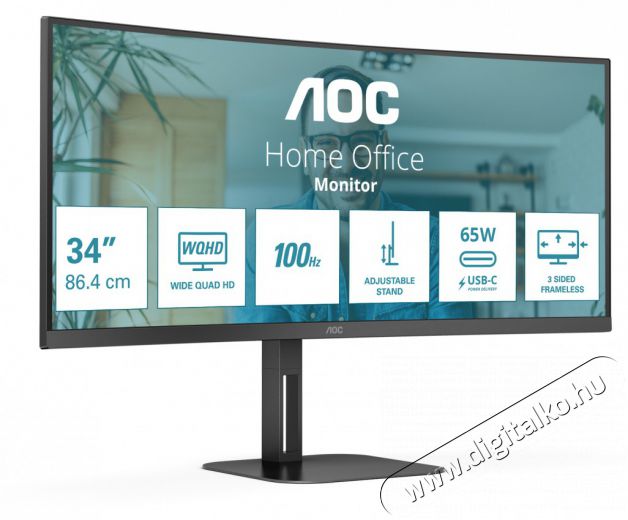 Aoc 34 CU34V5C BK UWQHD VA 100Hz HDMI USB-C DP &iacute;velt monitor Iroda &eacute;s sz&aacute;m&iacute;t&aacute;stechnika - Monitor - Monitor - 514029