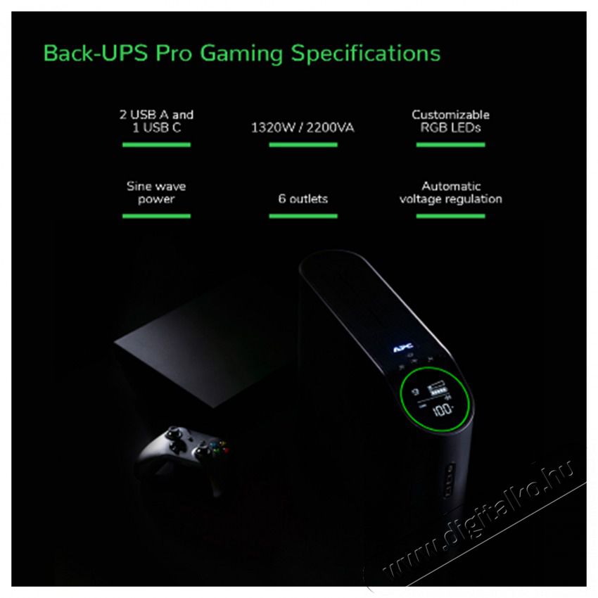 APC Back-UPS Pro Gaming 2200VA/1320W vonali interakt&iacute;v tiszt&aacute;n szinuszos sz&uuml;netmentes t&aacute;pegys&eacute;g Iroda &eacute;s sz&aacute;m&iacute;t&aacute;stechnika - Egy&eacute;b sz&aacute;m&iacute;t&aacute;stechnikai term&eacute;k - 514840