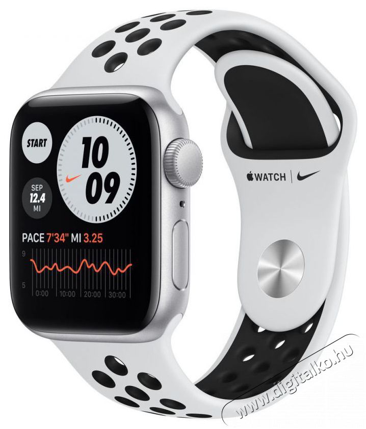 Apple Watch Nike SE (v2) GPS-es (44mm) ez&uuml;st alum&iacute;nium tok, platina/fekete szilikon Nike sportsz&iacute;jas okos&oacute;ra Mobil / Kommunik&aacute;ci&oacute; / Smart - Okos eszk&ouml;z - Okos&oacute;ra - 385988