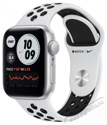 Apple Watch Nike SE (v2) GPS-es (44mm) ez&uuml;st alum&iacute;nium tok, platina/fekete szilikon Nike sportsz&iacute;jas okos&oacute;ra Mobil / Kommunik&aacute;ci&oacute; / Smart - Okos eszk&ouml;z - Okos&oacute;ra - 385988