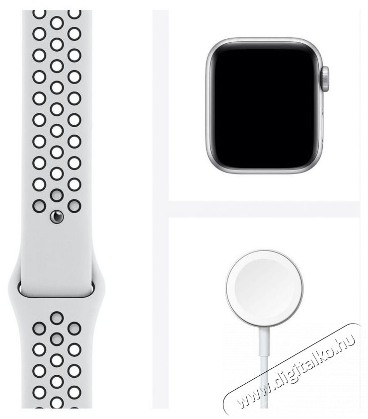 Apple Watch Nike SE (v2) GPS-es (44mm) ez&uuml;st alum&iacute;nium tok, platina/fekete szilikon Nike sportsz&iacute;jas okos&oacute;ra Mobil / Kommunik&aacute;ci&oacute; / Smart - Okos eszk&ouml;z - Okos&oacute;ra - 385988