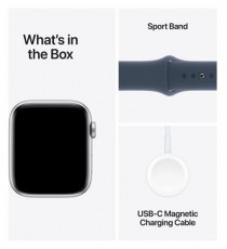 Apple Watch SE2 v2 GPS (44mm) ezüst alumínium tok , kék sport szíj (S/M) okosóra Mobil / Kommunikáció / Smart - Okos eszköz - Okosóra - 508891
