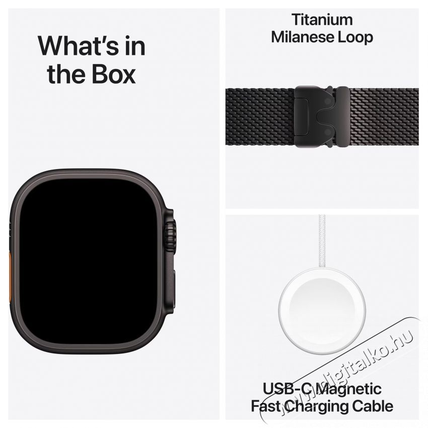 Apple Watch Ultra 2 Okos&oacute;ra, GPS, Cellular, Black Titanium tok, 49 mm, Black Titanium Milanese Loop - S Mobil / Kommunik&aacute;ci&oacute; / Smart - Okos eszk&ouml;z - Okos&oacute;ra - 535990