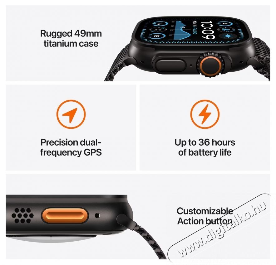 Apple Watch Ultra 2 Okos&oacute;ra, GPS, Cellular, Natural Titanium tok, 49 mm, Natural Titanium Milanese Loop - M Mobil / Kommunik&aacute;ci&oacute; / Smart - Okos eszk&ouml;z - Okos&oacute;ra - 535987