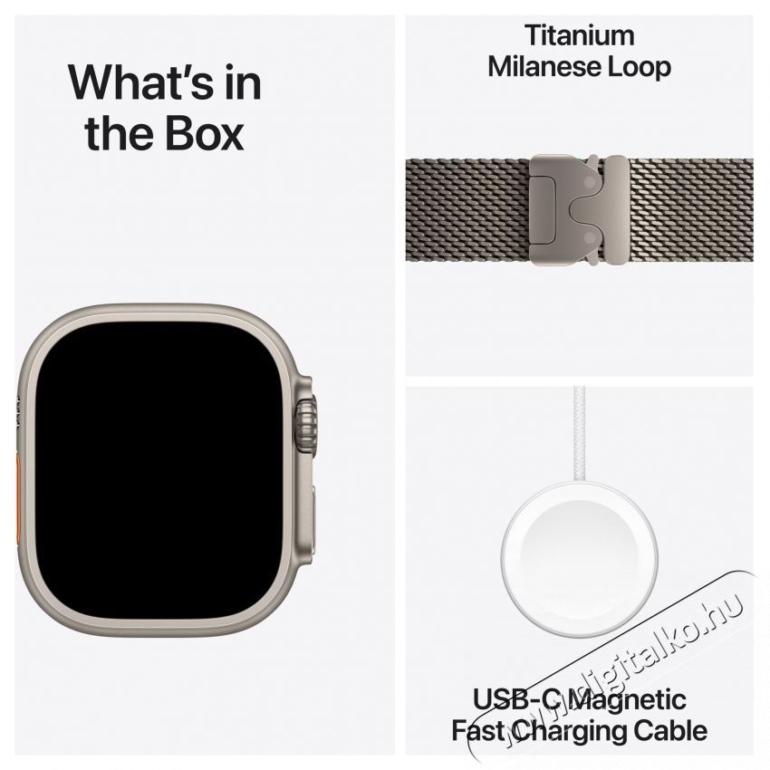 Apple Watch Ultra 2 Okos&oacute;ra, GPS, Cellular, Natural Titanium tok, 49 mm, Natural Titanium Milanese Loop - M Mobil / Kommunik&aacute;ci&oacute; / Smart - Okos eszk&ouml;z - Okos&oacute;ra - 535987