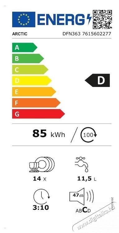 ARCTIC DFN363 mosogat&oacute;g&eacute;p, 14 szett, 6 program Konyhai term&eacute;kek - Mosogat&oacute;g&eacute;p - Norm&aacute;l (60cm) szabadon&aacute;ll&oacute; mosogat&oacute;g&eacute;p - 534208