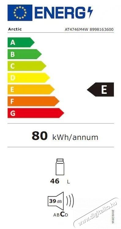 ARCTIC AT4746M4S minib&aacute;r hűtőszekr&eacute;ny, 46 l, E energiaoszt&aacute;ly, megford&iacute;that&oacute; ajt&oacute;k, M 49,6 cm, feh&eacute;r Konyhai term&eacute;kek - Hűtő, fagyaszt&oacute; (szabadon&aacute;ll&oacute;) - Mini hűtő / minib&aacute;r - 534195