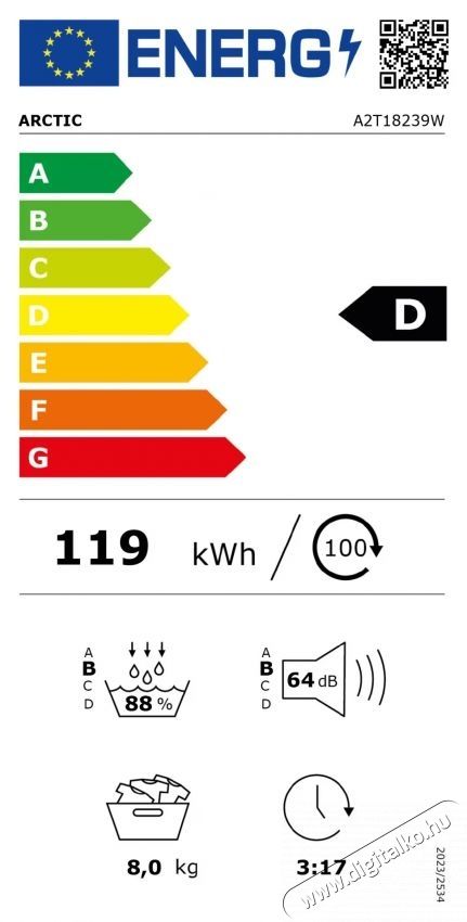 ARCTIC A2T18239W Hőszivatty&uacute;s sz&aacute;r&iacute;t&oacute;g&eacute;p, 8 kg, 15 program, D energiaoszt&aacute;ly, feh&eacute;r H&aacute;ztart&aacute;s / Otthon / K&uuml;lt&eacute;r - Mos&oacute;g&eacute;p / sz&aacute;r&iacute;t&oacute;g&eacute;p - Sz&aacute;r&iacute;t&oacute;g&eacute;p - 536021