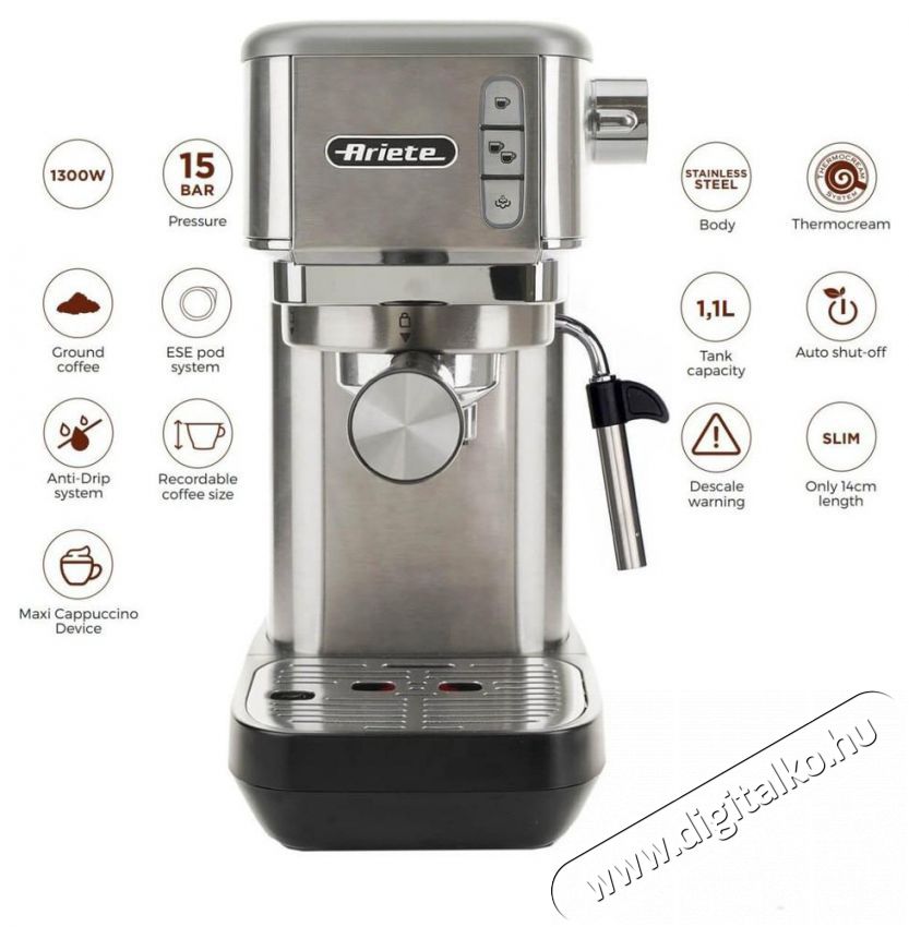 Ariete Slim 1380 Konyhai term&eacute;kek - K&aacute;v&eacute;főző / k&aacute;v&eacute;&ouml;rlő / kieg&eacute;sz&iacute;tő - Pressz&oacute; k&aacute;v&eacute;főző - 512608