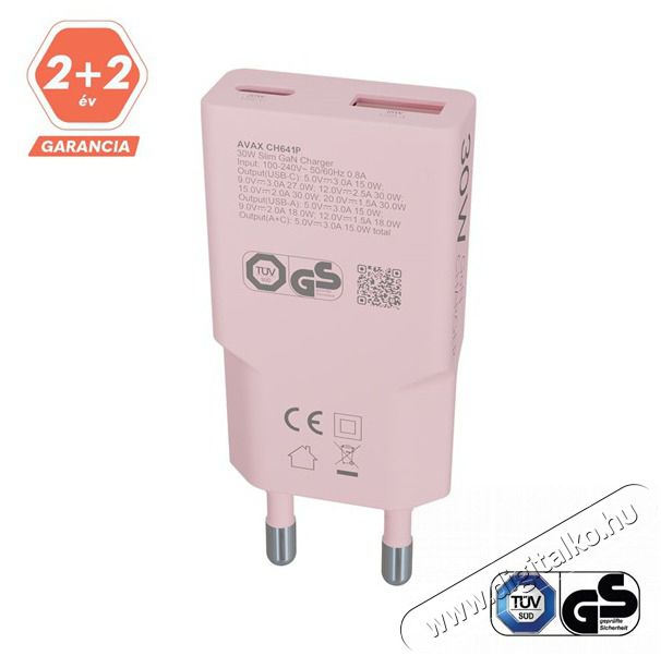 AVAX CH641P NANO SLIM 30W USB-C (PD3.0)+USB-A (QC3.0) pink h&aacute;l&oacute;zati t&ouml;ltő H&aacute;ztart&aacute;s / Otthon / K&uuml;lt&eacute;r - Vil&aacute;g&iacute;t&aacute;s / elektromoss&aacute;g - H&aacute;l&oacute;zati eloszt&oacute; / hosszabb&iacute;t&oacute; / adapter - 508651
