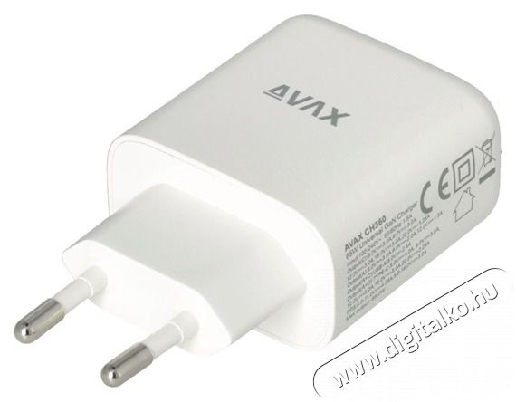 AVAX CH360 SPEEDY 65W GaN USB A (QC)+Type C (PD3.0) feh&eacute;r h&aacute;l&oacute;zati t&ouml;ltő Akkuk &eacute;s t&ouml;ltők - Li-ion akkumul&aacute;tor &eacute;s t&ouml;ltő (gy&aacute;ri) - T&ouml;ltő / h&aacute;l&oacute;zati adapter - 514752