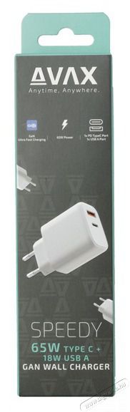 AVAX CH360 SPEEDY 65W GaN USB A (QC)+Type C (PD3.0) feh&eacute;r h&aacute;l&oacute;zati t&ouml;ltő Akkuk &eacute;s t&ouml;ltők - Li-ion akkumul&aacute;tor &eacute;s t&ouml;ltő (gy&aacute;ri) - T&ouml;ltő / h&aacute;l&oacute;zati adapter - 514752
