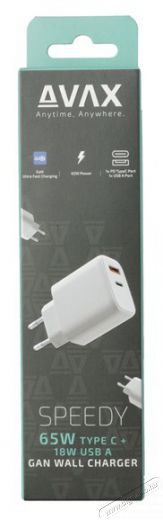 AVAX CH360 SPEEDY 65W GaN USB A (QC)+Type C (PD3.0) feh&eacute;r h&aacute;l&oacute;zati t&ouml;ltő Akkuk &eacute;s t&ouml;ltők - Li-ion akkumul&aacute;tor &eacute;s t&ouml;ltő (gy&aacute;ri) - T&ouml;ltő / h&aacute;l&oacute;zati adapter - 514752