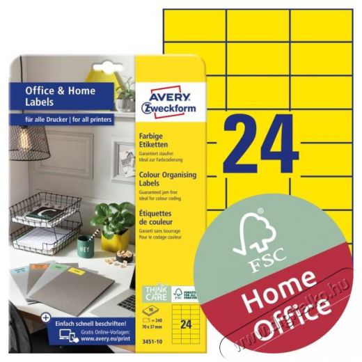 Avery 3451-10 70x37mm 240db-os sárga univerzális etikett Egyéb - Nem forgalmazzuk ! - 391238
