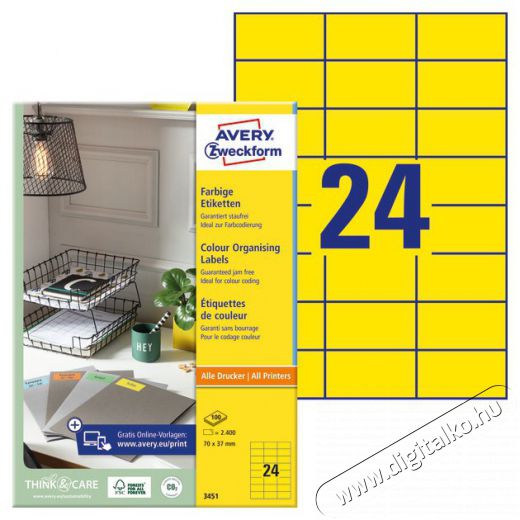Avery 3451 70x37mm sárga univerzális címke Iroda és számítástechnika - Egyéb számítástechnikai termék - 404285
