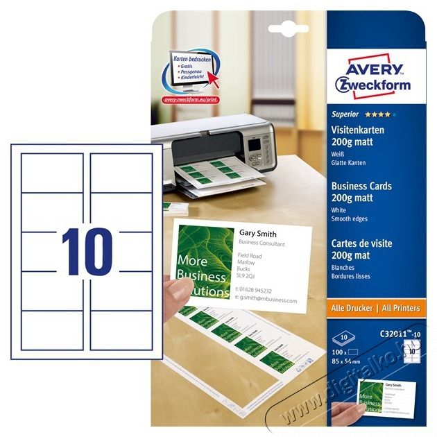 Avery C32011-10 84x54mm 100db-os feh&eacute;r n&eacute;vjegyk&aacute;rtya H&aacute;ztart&aacute;s / Otthon / K&uuml;lt&eacute;r - Egy&eacute;b h&aacute;ztart&aacute;si term&eacute;k - 439414